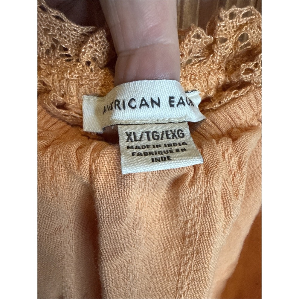 American Eagle Off Shoulder Blouse Peach Lace Trim Boho Top XL Casual - Picture 3 of 6
